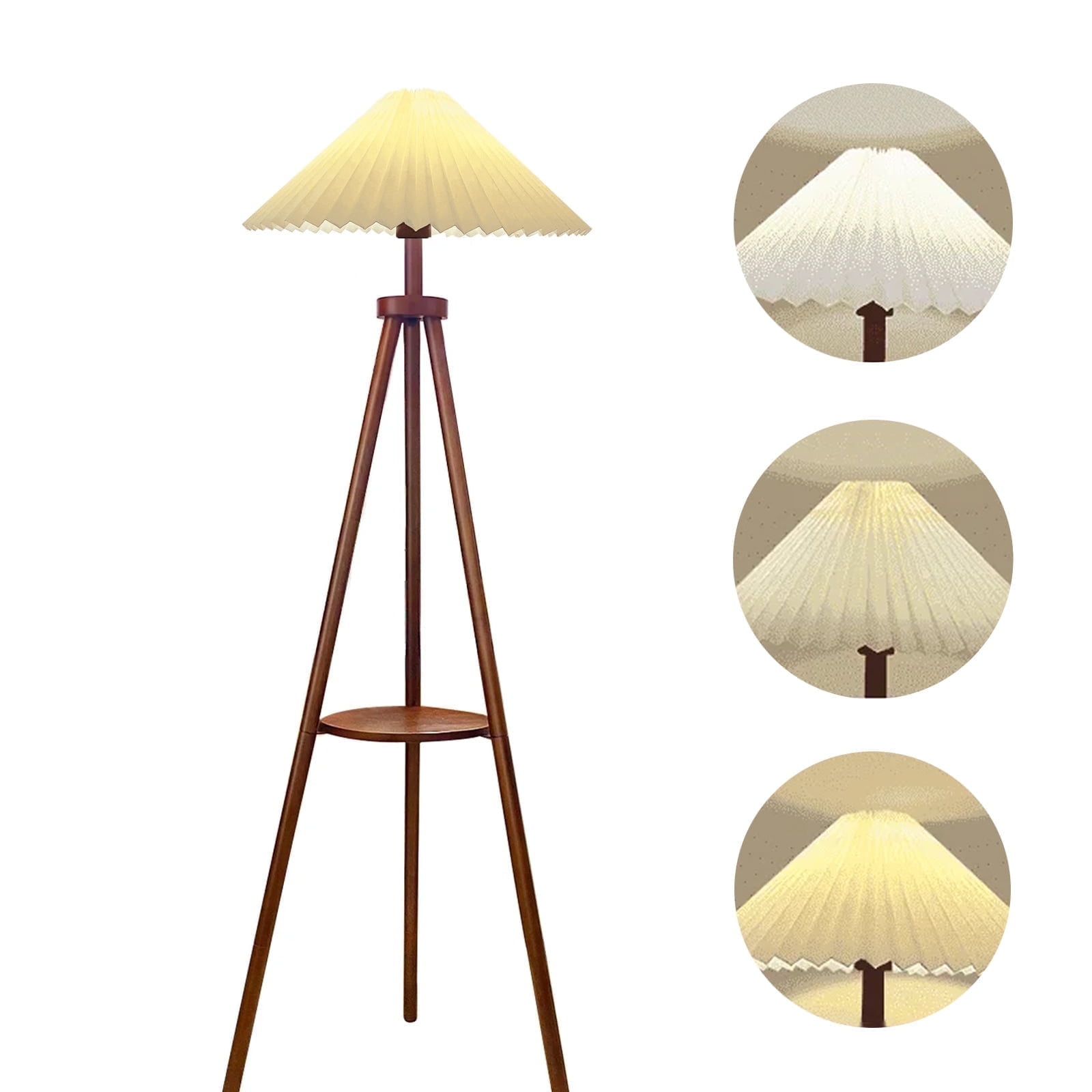 Watfal 61" Wood Floor Lamp, Tripod Standing Lamp Dimmable with Pleated Flaxen Shade, Rubber Wood Natural Light for Living Room, Bedroom (Brown)