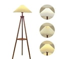 thumbnail image 1 of Watfal 61" Wood Floor Lamp, Tripod Standing Lamp Dimmable with Pleated Flaxen Shade, Rubber Wood Natural Light for Living Room, Bedroom (Brown), 1 of 8