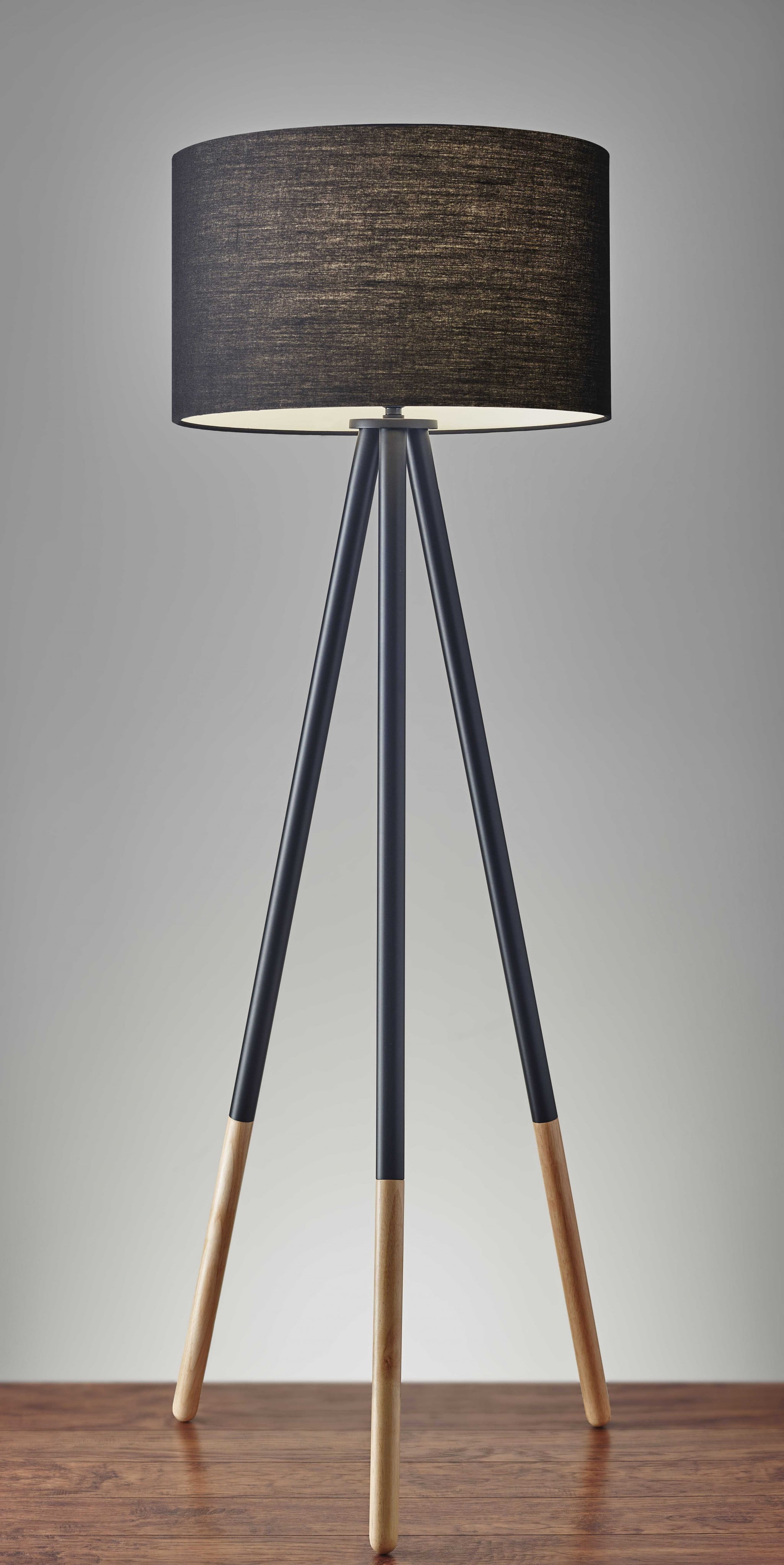 Urban Elegance 60'' Black Metal and Rubberwood Tripod Floor Lamp
