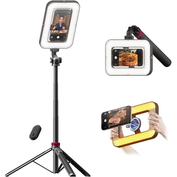 Tripod for with Light, Portable 15W Ring Light with Stand and Phone Holder for Video Recording, 6000mAh Phone Tripod with Light 2500K-9000K for Hunt,Mukbang Video,Vlogging,CRI>95