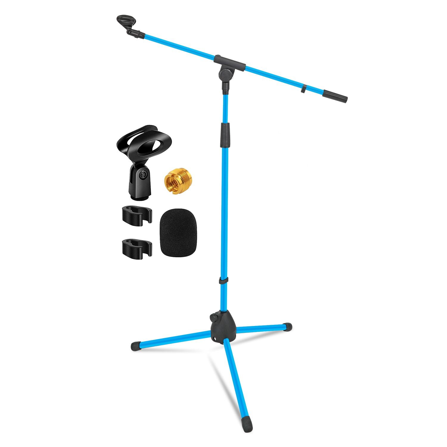 Tripod Mic Stand Floor Adjustable 18 to 72 Inches Heavy Duty Boom Arm Holder Microphone Stands Pedestal Para Microfono for Singing - Sky Blue