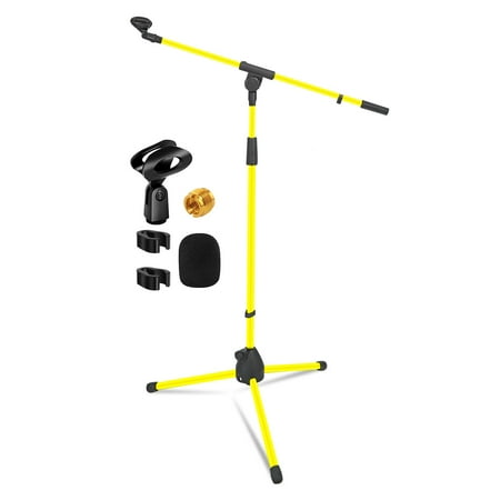 Tripod Mic Stand Floor Adjustable 18 to 72 Inches Heavy Duty Boom Arm Holder Microphone Stands Pedestal Para Microfono for Singing,Yellow