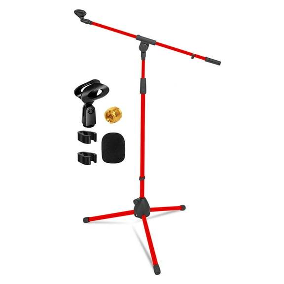 Tripod Mic Stand Floor Adjustable 18 to 72 Inches Sturdy Boom Arm Holder Microphone Stands Pedestal Para Microfono for Singing MS 080 RED