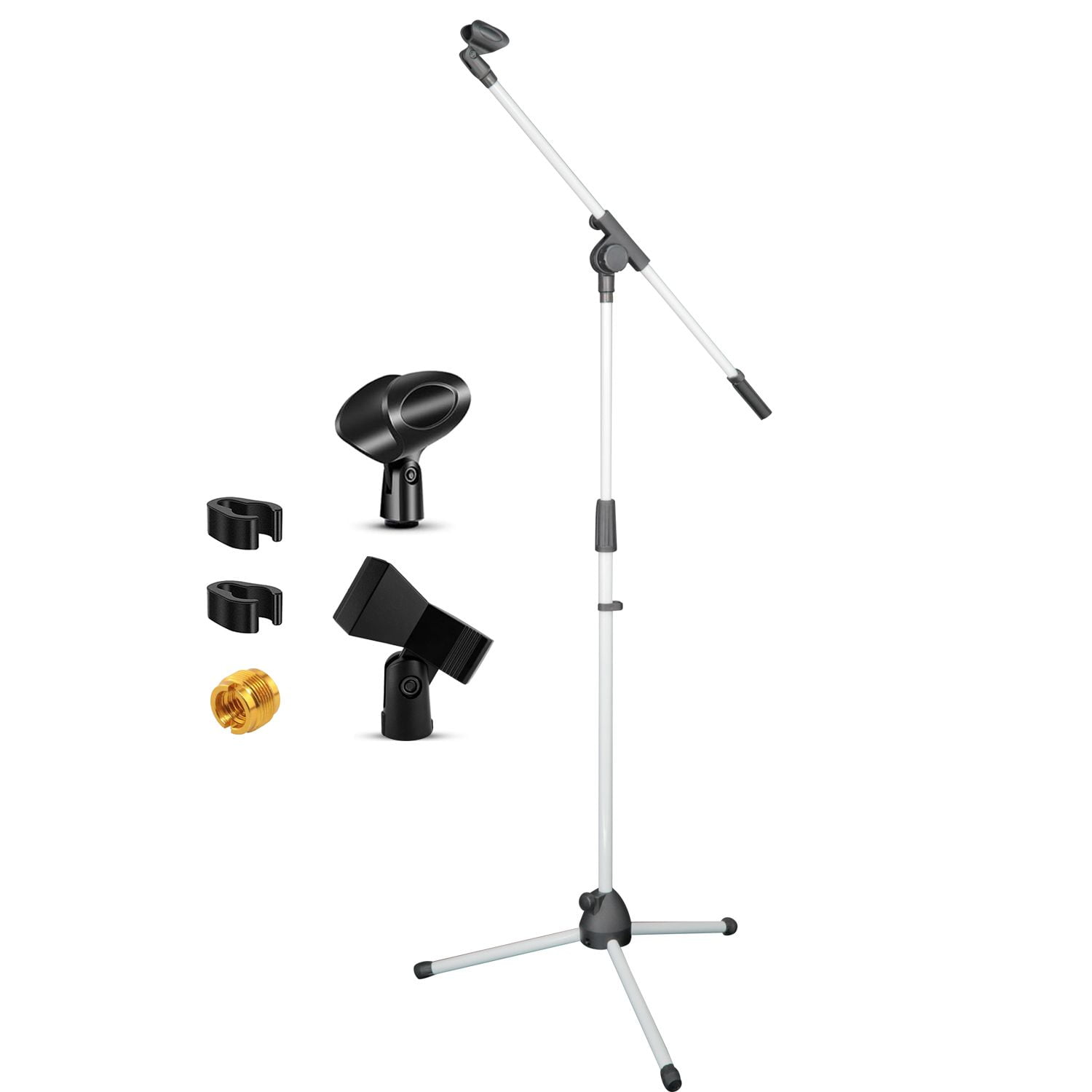 Tripod Mic Stand Floor Adjustable 18 to 72 Inches Sturdy Boom Arm Holder Microphone Stands Pedestal Para Microfono for Singing MS 080 WH