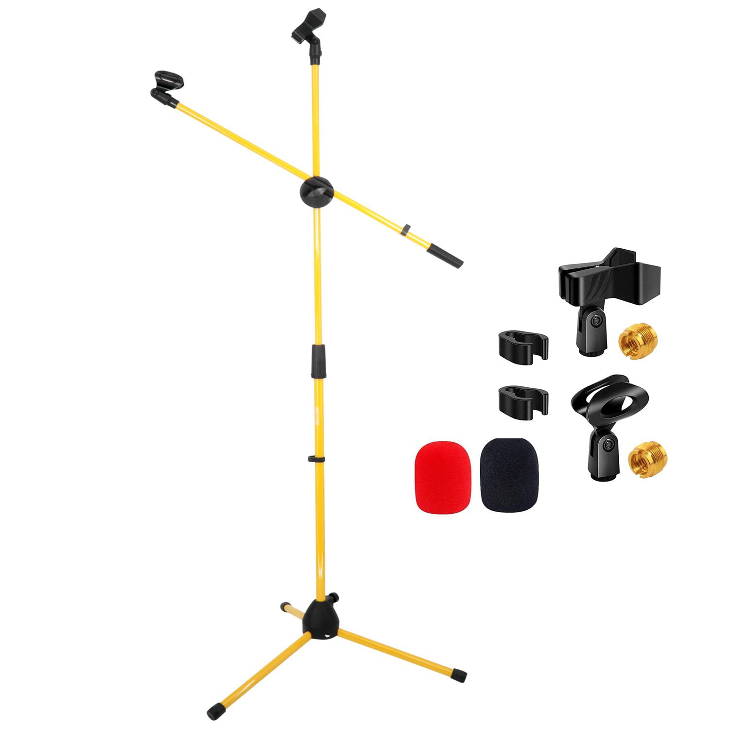 Tripod Mic Stand Floor Adjustable 31 to 76 Inches Boom Arm Holder Microphone Stands 360 Degree Rotating + Dual Mic,YELLOW