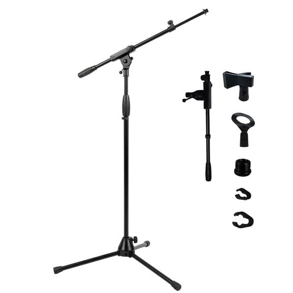 Felyrify Microphone Stand, Height Adjustable Heavy Duty Tripod, Boom Mic Stand with 2 Mic Clips, for Singing, Podcasting, Recording & Stage, Black