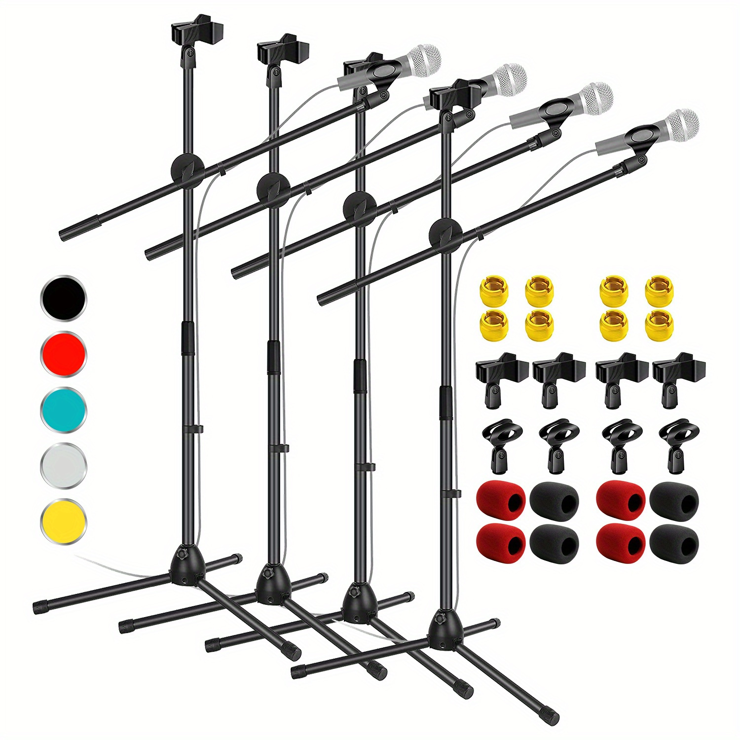 Tripod Microphone Stand Floor Adjustable 31 To 76 Inches Boom Arm Holder Microphone Stands 360 Degree Rotating