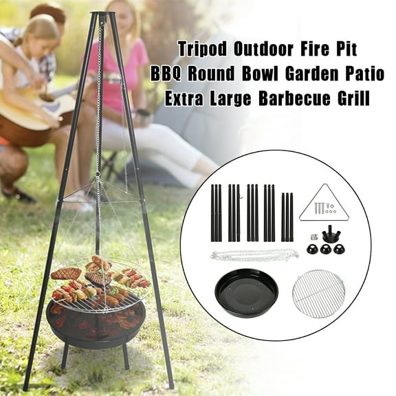 Tripod Outdoor Fire Pit BBQ Round Bowl Garden Patio Extra Large Barbecue Grill