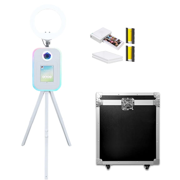 Tripod Photo Booth Machine with Ring Light Compatible with iPad Photo Booth Stand for 10.2"-13" Shell Stand Selfie Photobooth Machine for Events