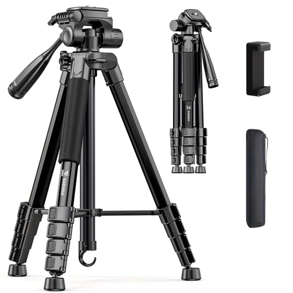 Tripod Stand for Camera, 72"Aluminum Travel Tripod with Quick Release Plates, Phone Clip & Carrying Bag, for DSLR, Smartphone, Action Camera, Ideal for Vlogging/Live Streaming/Outdoor Travel
