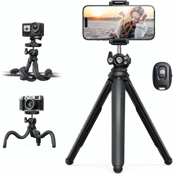 Tripod for iPhone - 3 in 1 Flexible Phone Tripod with Wireless Remote - iPhone Tripod Stand for Video Recording Vlogging Selfie Compatible with iPhone Samsung Go Pro, Digital Camera