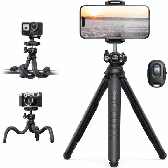Tripod for iPhone - 3 in 1 Flexible Phone Tripod with Wireless Remote - iPhone Tripod Stand for Video Recording Vlogging Selfie Compatible with iPhone Samsung Go Pro, Digital Camera