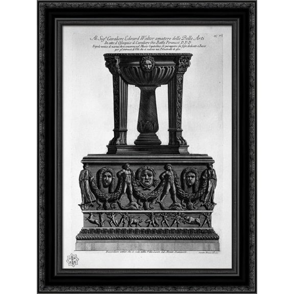 Tripod marble bas relief of the Capitoline Museum and the Villa Lante on the Janiculum 20x24 Black Ornate Wood Framed Canvas Art by Piranesi, Giovanni Battista