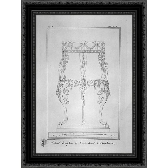 Tripod with Sphinxes, found at Herculaneum (inc. in outline) 20x24 Black Ornate Wood Framed Canvas Art by Piranesi, Giovanni Battista