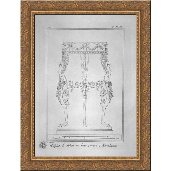 Tripod with Sphinxes, found at Herculaneum (inc. in outline) 20x24 Gold Ornate Wood Framed Canvas Art by Piranesi, Giovanni Battista