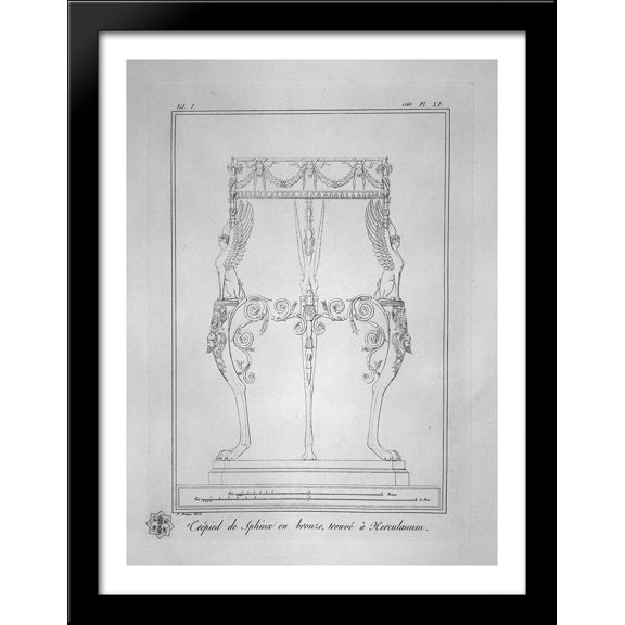Tripod with Sphinxes, found at Herculaneum (inc. in outline) 28x36 Large Black Wood Framed Print Art by Giovanni Battista Piranesi
