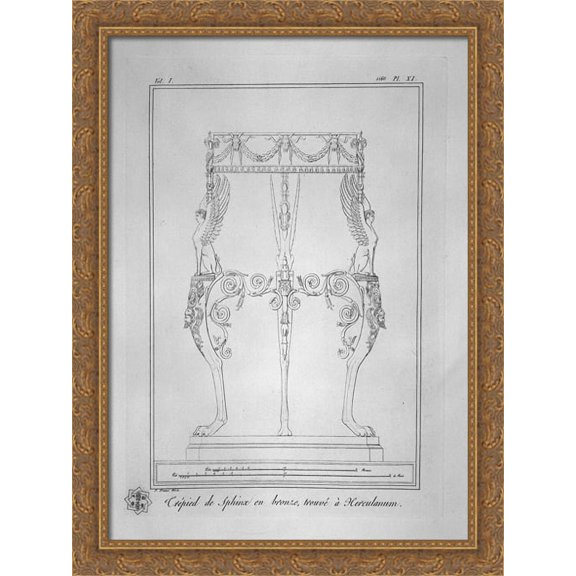 Tripod with Sphinxes, found at Herculaneum (inc. in outline) 28x36 Large Gold Ornate Wood Framed Canvas Art by Giovanni Battista Piranesi