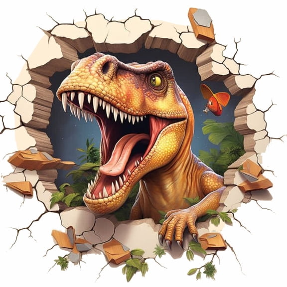 TripodBrothers 3D Effect Broken Wall Peel & Stick Sticker 45x45 cm PVC Vinyl Animal Illustration Mural Pack of 2 Removable Home Decor Wall Decal