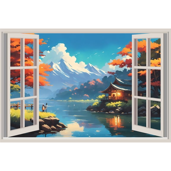 TripodBrothers Window Wall Decals Illusion Window Mural Window View Wall Decal Landscape Window Wall Mural for Wall Decor Scenery 3D Window Natural Decor Peel and Stick Wall Sticker