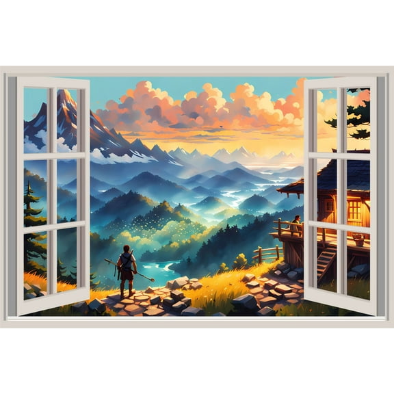 TripodBrothers Window Wall Decals Illusion Window Mural Window View Wall Decal Landscape Window Wall Mural for Wall Decor Scenery 3D Window Natural Decor Peel and Stick Wall Sticker