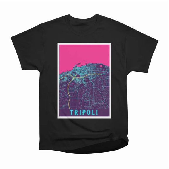 Tripoli Libya Neon City Map T-Shirt Tee Gift For Him Merch For Her Apparel For Friend