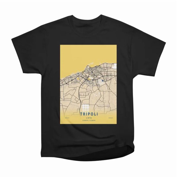 Tripoli Libya Yellow City Map T-Shirt Tee Gift For Him Merch For Her Apparel For Friend