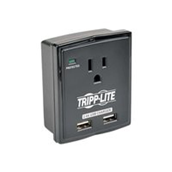 Tripp Lite 1 Outlet Portable Surge Protector, Dual Port USB Charger (2.4A total), Wall Mount Direct Plug-in, & $5K INSUR
