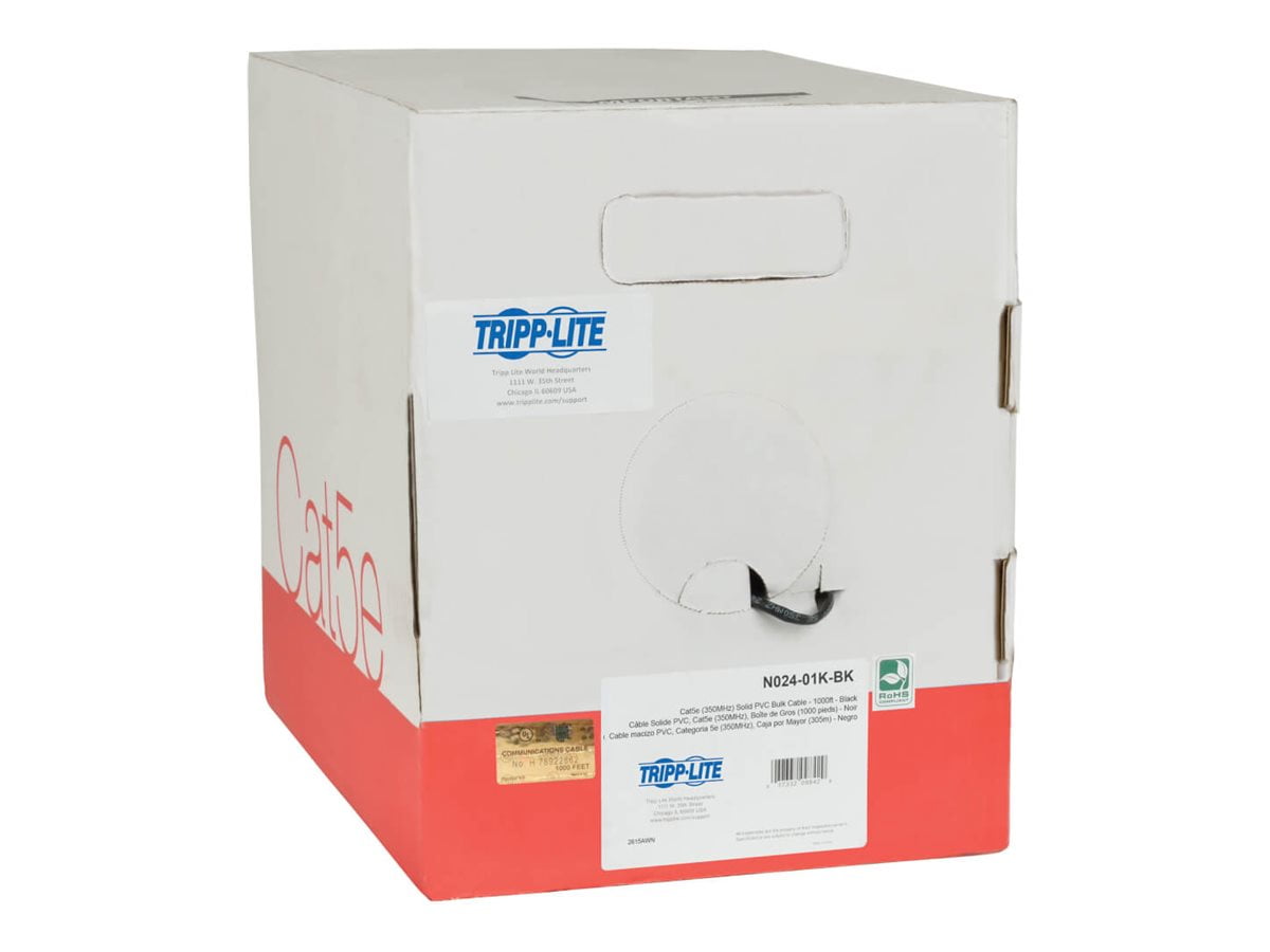 Eaton Tripp Lite Series Cat5e 350 MHz Solid Core Plenum-Rated (UTP) PVC Bulk Ethernet Cable - Black, 1000 ft. (304.8 m) - Bulk cable - 1000 ft - UTP - CAT 5e - IEEE 802.3ab/IEEE 802.5 - plenum, solid - black