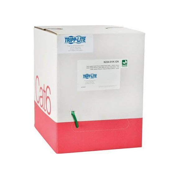 Tripp Lite 1000ft Cat6 Gigabit Bulk Solid-Core Plenum-Rated PVC Cable, Green