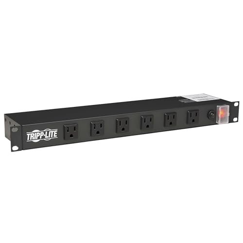 Tripp Lite 12-Outlet Rack Mount Power Strip PDU, Six Front & Six Rear Facing Outlets, 15A, 120V, 15ft Cord with Right-Angle Plug, Horizontal 1U Rack Mount, Black