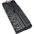 thumbnail image 1 of Tripp Lite 12 Outlet Surge Protector Power Strip, 8ft Cord, Right-Angle Plug, Tel/Modem Protection, RJ11, $150,000 Insurance (TLP1208TEL), Black, 1 of 7