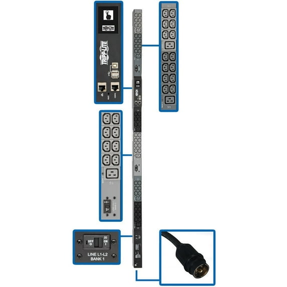 Tripp Lite 3-Phase PDU Monitored 200/208/240V 14.5kW 42 C13; 6 C19 LCD TAA