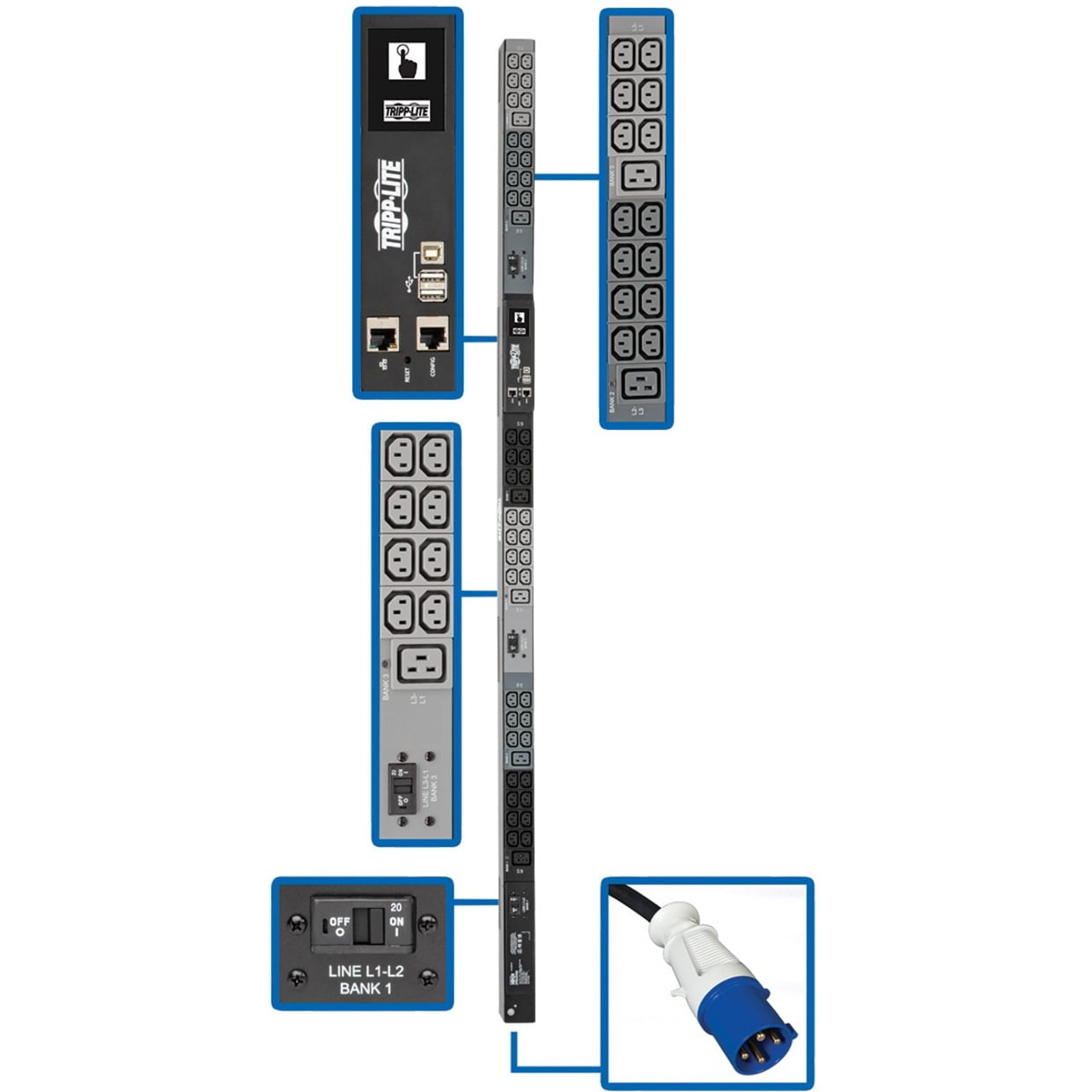 Tripp Lite 3-Phase PDU Monitored 14.5kW 200/208/240V 42 C13; 6 C19; IEC-309