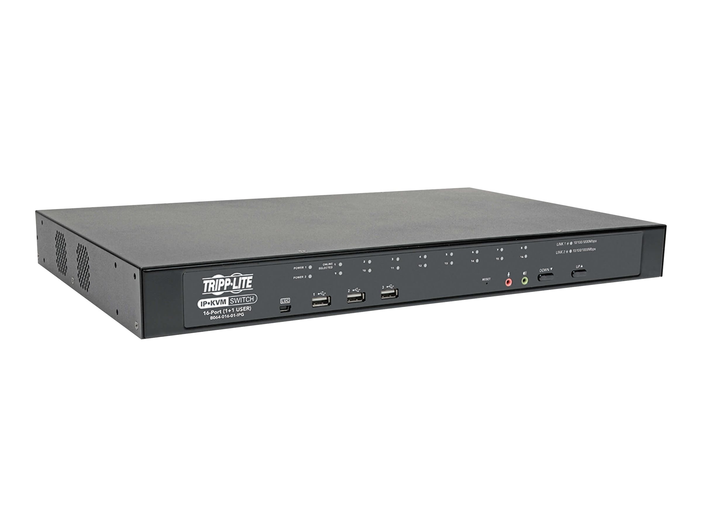 Tripp Lite 16-Port Cat5 KVM over IP Switch with Virtual Media - 1 Local & 1 Remote User, 1U Rack-Mount, TAA - KVM switch - 16 x KVM port(s) - 1 local user - 2 IP users - rack-mountable - government GSA - TAA Compliant - image 1 of 5