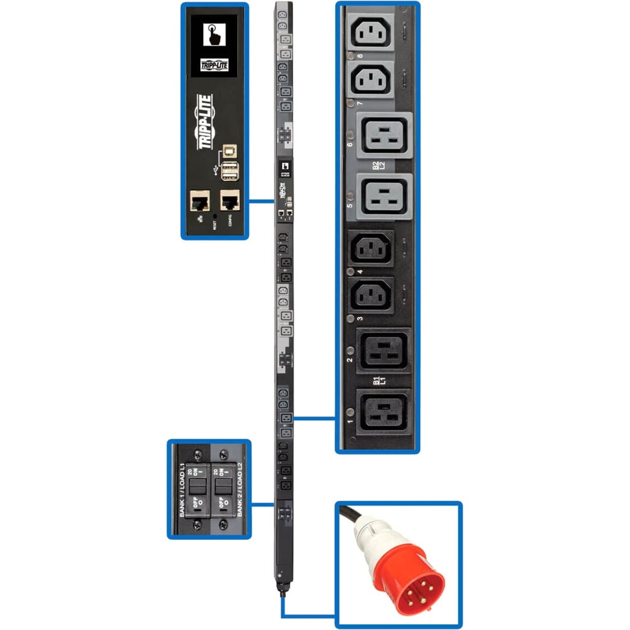 Tripp Lite 3-Phase PDU Switched 17.3kW 240V 12 C13; 12 C19 30A Red TAA