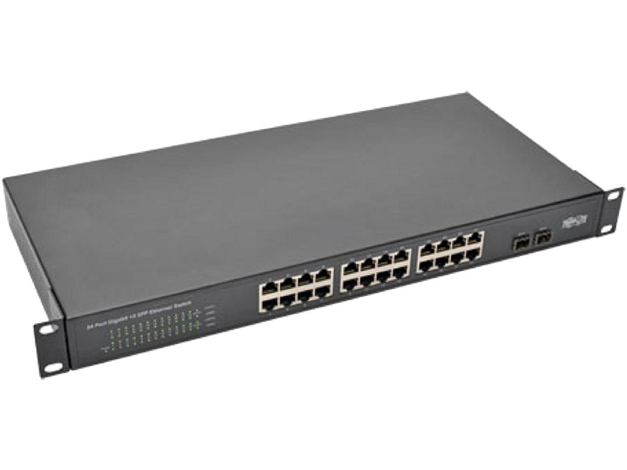 Tripp Lite 24-Port Rack-Mount/Desktop Gigabit Ethernet Unmanaged Switch, 10/100/1000 Mbps, 2 Gigabit SFP Ports, Metal Housing, 1URM (NG24) - image 1 of 5