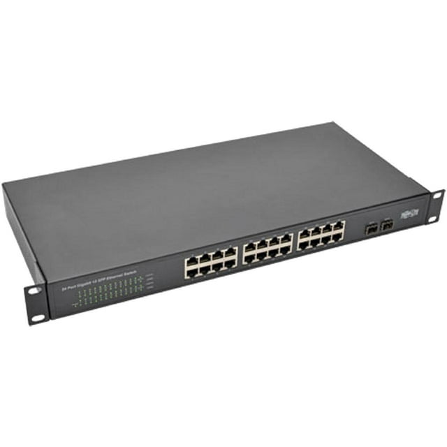 Tripp Lite 24-Port Rack-Mount/Desktop Gigabit Ethernet Unmanaged Switch, 10/100/1000 Mbps, 2 Gigabit SFP Ports, Metal Housing, 1URM (NG24)
