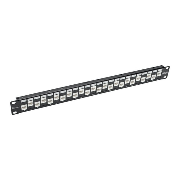 Tripp Lite 24-port 1u Rack-mount Cat6a/cat6/cat5e Offset Feed-through Patch Panel With Cable Management Bar, Rj45 Ethernet, Taa - Patch Panel - Rj-45 X 24 - 1u - 19" - Taa Compliant