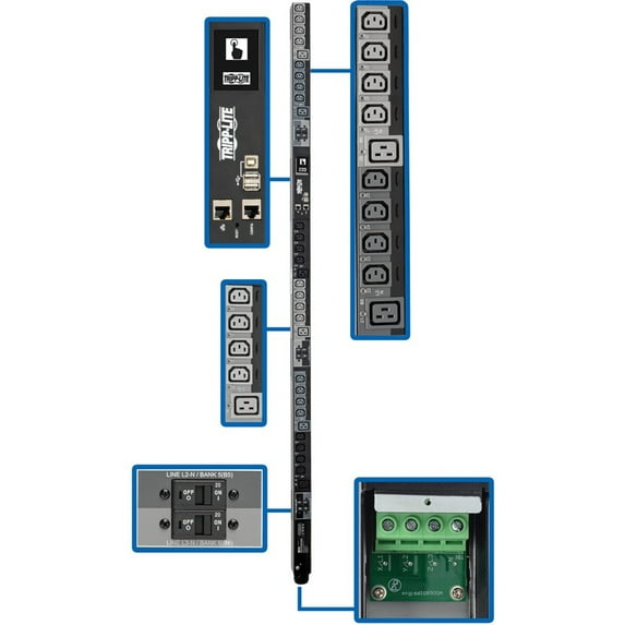 Tripp Lite 3-Phase PDU Switched 28.8kW 220-240V 24 C13 6 C19 Touchscreen 0U