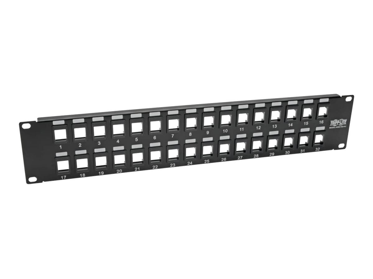 Tripp Lite 32-Port 2U Rack-Mount Unshielded Blank Keystone/Multimedia Patch Panel, RJ45 Ethernet, USB, HDMI, Cat5e/6 (N062-032-KJ)