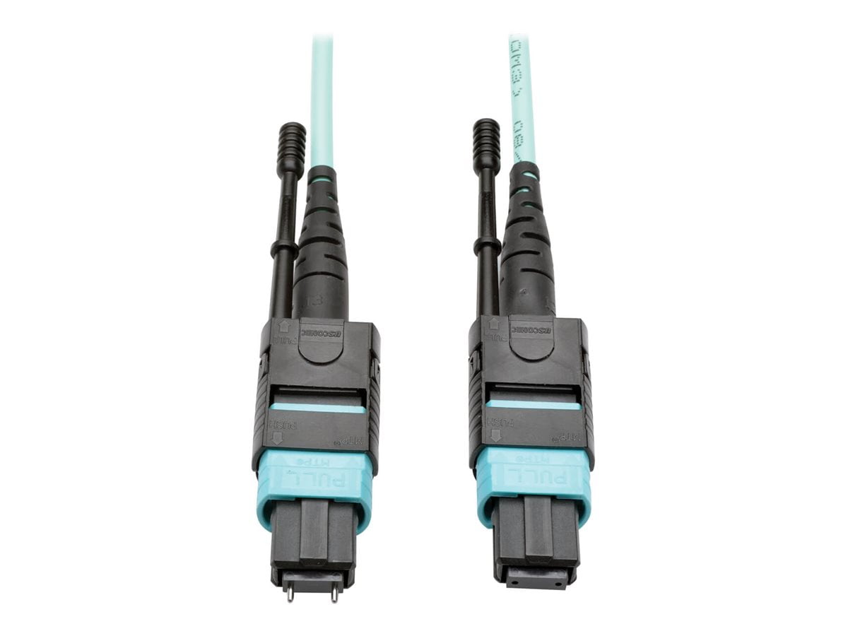 Tripp Lite 33ft MTP/MTO OM3 40GbE-SR4 Multimode 12 Fiber Optic Cable, Aqua