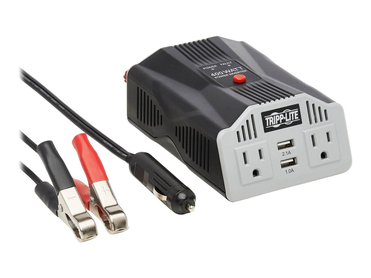 Tripp Lite 400W Car Power Inverter with 2 Outlets & 2 USB Charging Ports, Ultra-Compact (PV400USB)
