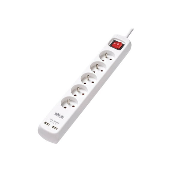 Tripp Lite 5-French Type E Outlet Power Strip with USB Charging White PS5F3USB
