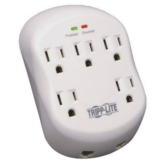 Tripp Lite 5 Outlet Surge Protector Power Strip, Direct Plug In, RJ11 Protection, & $15,000 INSURANCE (SK5TEL-0),White