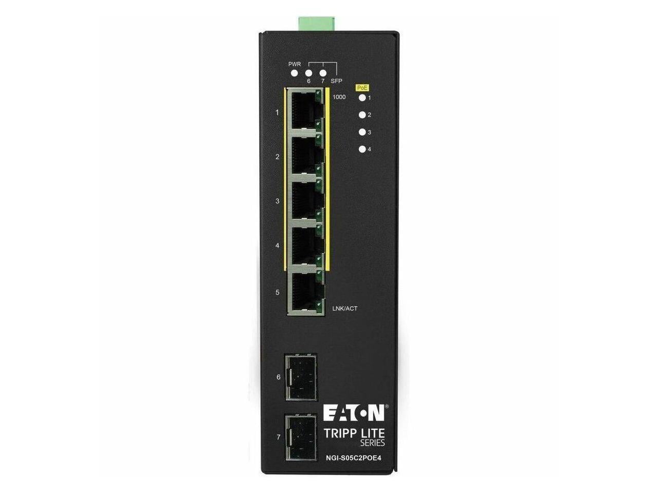 Eaton Tripp Lite Series 5-Port Lite Managed Industrial Gigabit Ethernet Switch - 10/100/1000 Mbps, PoE+ 30W, 2 GbE SFP Slots, -10&deg; to 60&deg;C, DIN Mount, TAA - 5 Ports - Manageable - Gigabit E...