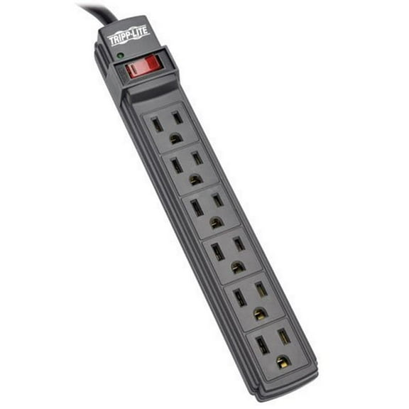 Tripp Lite 6 Outlet Power Strip NEMA 5-15R 6-ft Cord 5-15P Black Housing (PS66B) CA1