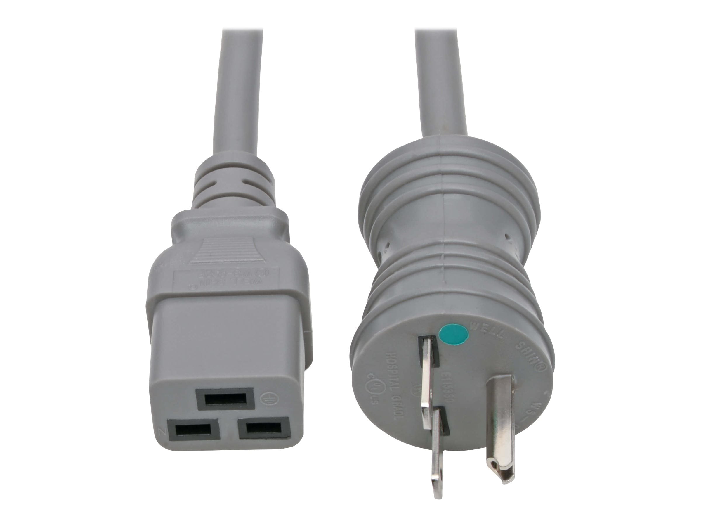 Tripp Lite 6ft Hospital Medical Power Cord 15A 14AWG 6-15P to C19 100-250V, Gray