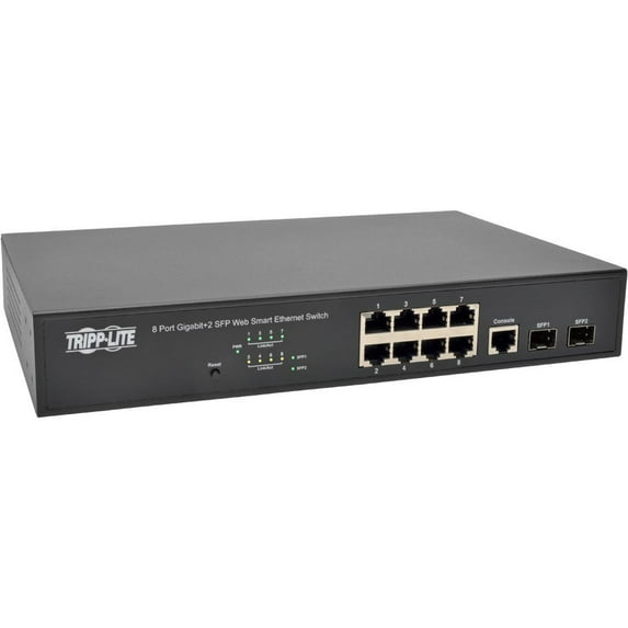 Tripp Lite 8 10/100/1000Mbps Port Gigabit L2 Web-Smart Managed Switch, 2 Dedicated Gigabit SFP Slots, 20 Gbps, Web Interface