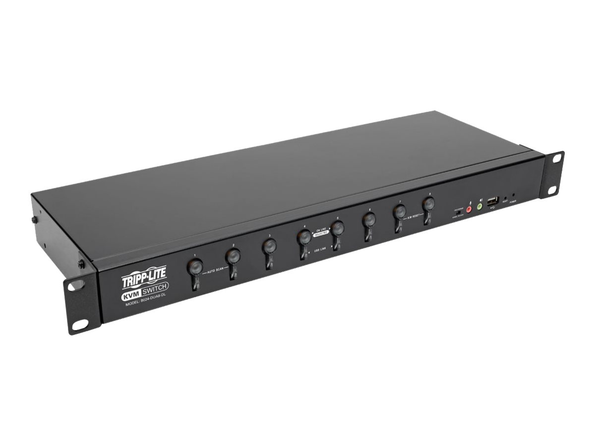 Tripp Lite 8-Port DVI/USB KVM Switch with Audio and USB 2.0 Peripheral Sharing, 1U Rack-Mount, Dual-Link, 2560 x 1600 - KVM / audio / USB switch - 8 x KVM / audio / USB - 1 local user - rack-mountable - TAA Compliant - image 1 of 7
