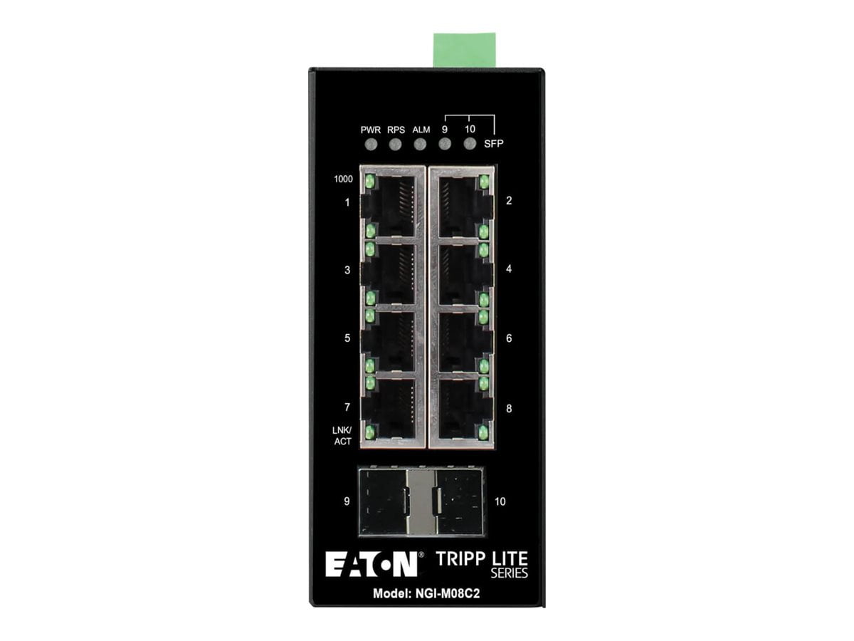 Eaton Tripp Lite Series 8-Port Managed Industrial Gigabit Ethernet Switch - 10/100/1000 Mbps, 2 GbE SFP Slots, -40&deg; to 75&deg;C, DIN Mount, TAA - 8 Ports - Manageable - Gigabit Ethernet - 10/10...